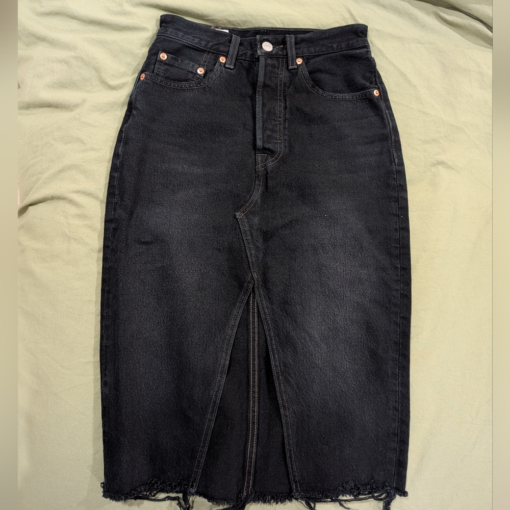 Levi's Black Denim Midi Skirt with Front Slit